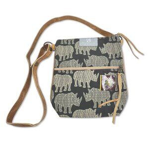 MONGOOSE Abercrombie & Kent Gray & Cream Rhino Crossbody Bag with Leather NWT